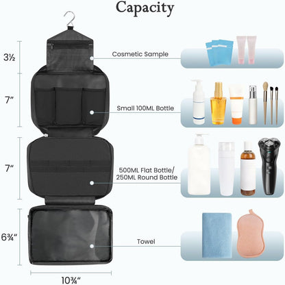 Mens Travel Toiletry Bag, Maxchange Hanging Toiletry Bag | Foldable Bathroom Kit with 6.8L Capacity for Men/Women | 4 Layers Portable Waterproof Mens Hygiene Bag | Travel Bathroom Organizer (Black)