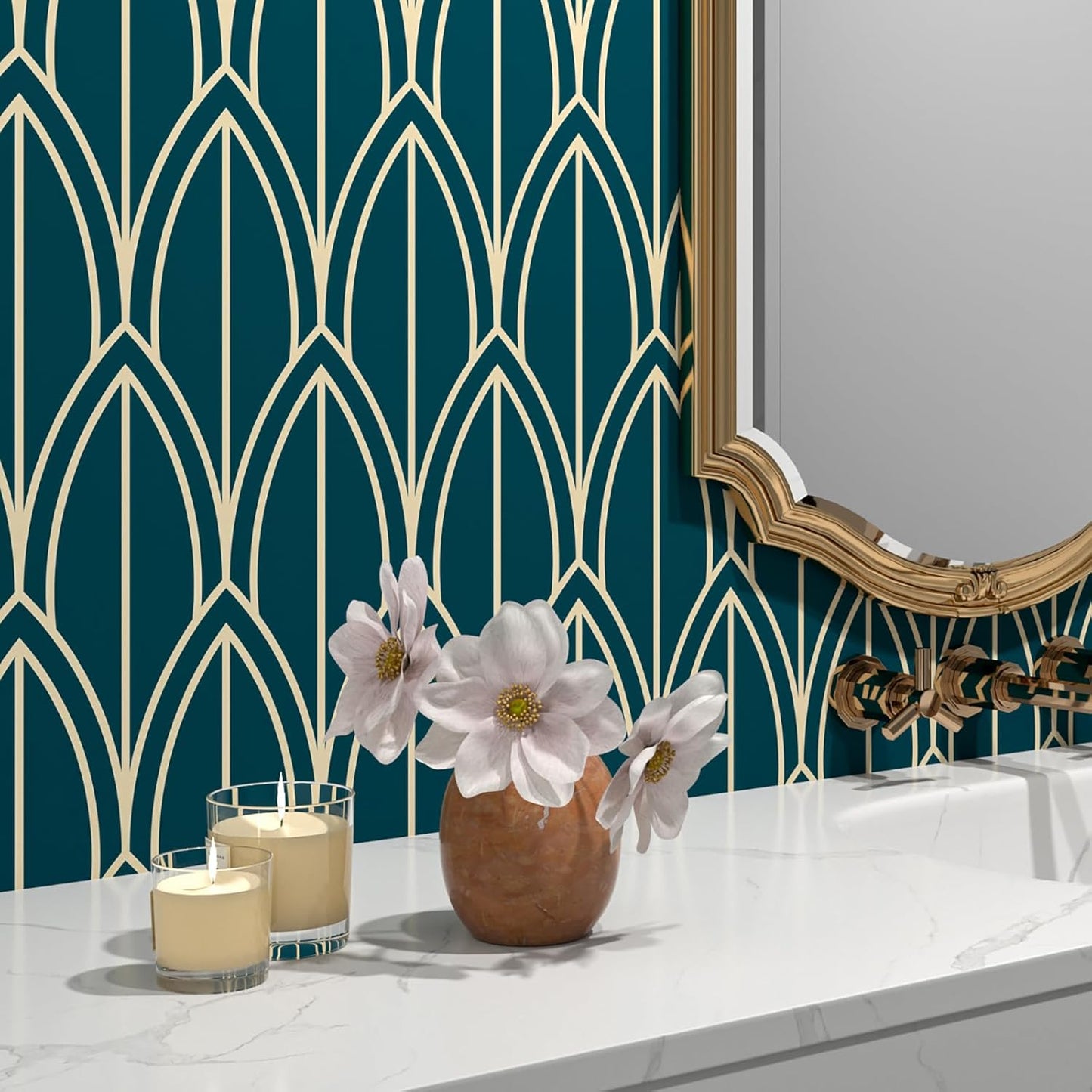 FunStick Geometric Pattern Wallpaper Furniture Sticker Paper Geometric Pattern Green Blue Adhesive Film for Furniture Green Blue Wall Cladding Bedroom Bathroom Geometric 44.5CM×3M