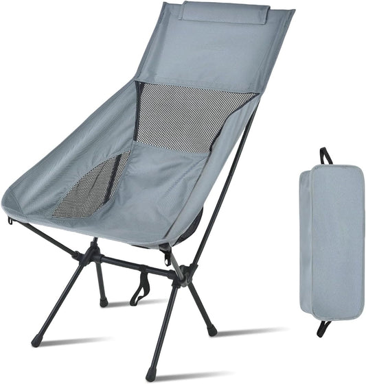 XIULIUU Lightweight Folding Camping Chairs, Portable Camping Chair with Storage Bag, Ultralight Backpacking Chair for Outdoor Camp Travel Beach Picnic Festival Hiking, Supports 150kg (Grey, Large)