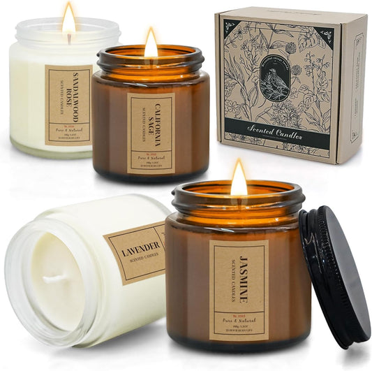 YINUO LIGHT Glass Scented Candles Gift Set, 4 Relaxing Aromatherapy Candles Natural Soy Wax Women Birthday Christmas Mother's Day Birthday