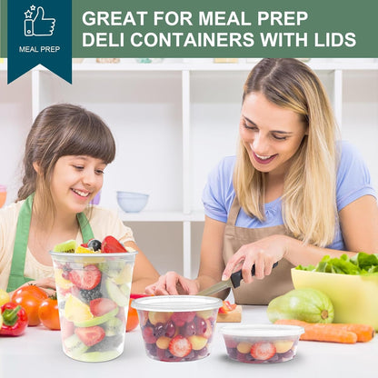 Deli Containers with Lids 48 Sets [8,16, 32 oz 16 Each ] - Food Storage Containers with Lids Freezer Safe, Soup Containers for Restaurant, BPA Free | Portion Control | Leakproof | Microwave