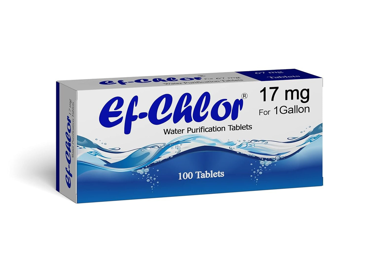 Ef-Chlor 17 mg Water Purification Tablets â€“ Treats 4â€“8 litres per Tablet | Reliable for Emergency, Camping, Travel, and Flood Safety | Pack of 100 Tablets