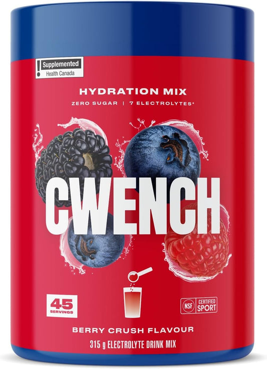 Cwench Hydration Electrolytes Mix with Magnesium, Berry Crush No Sugar Keto Drink Mix, Water Enhancer Powder with Celtic Salt, 45 Servings, 315g