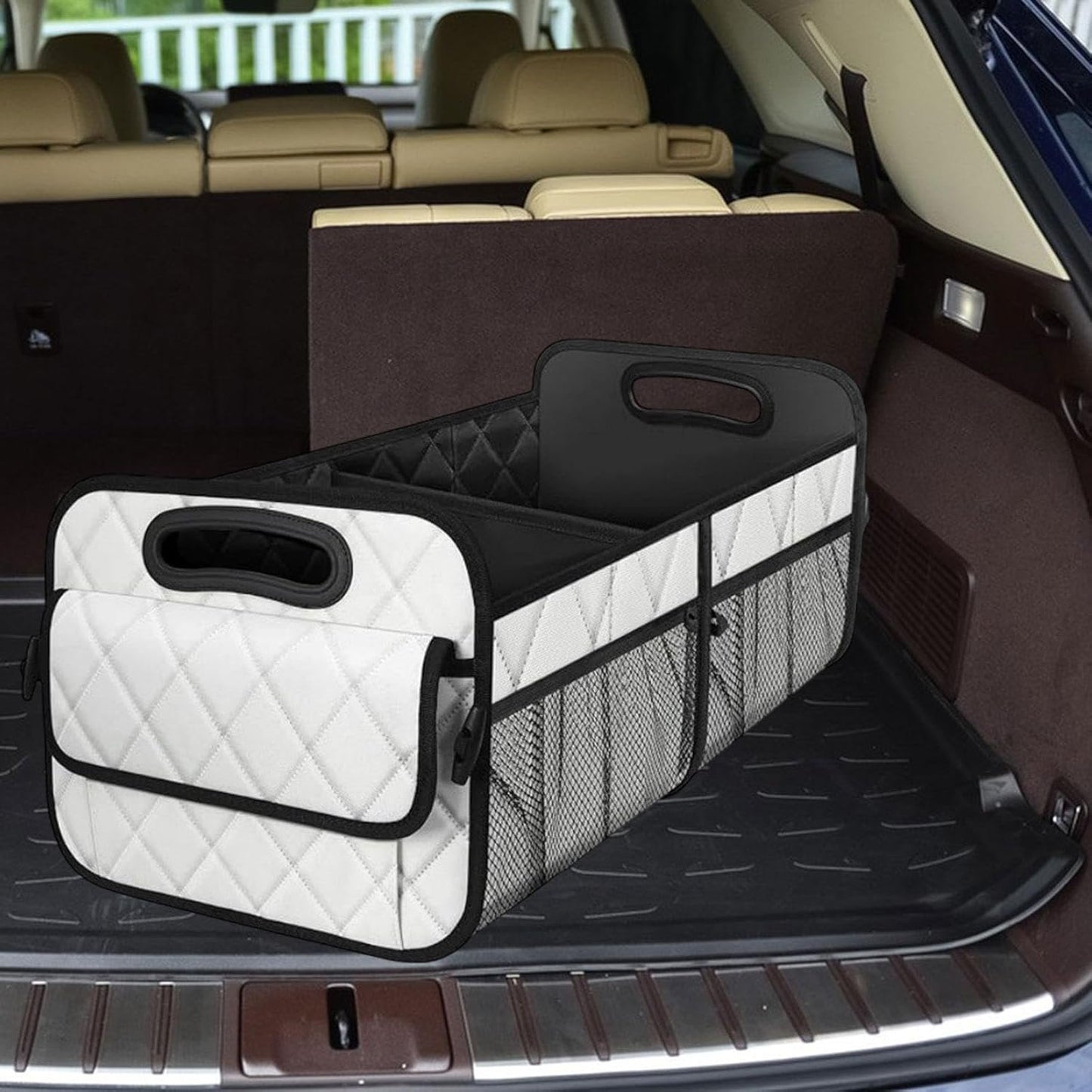 Deevoka Car Trunk Storage Box Vehicle Boot Organiser Auto Rear Compartment Organizer, White