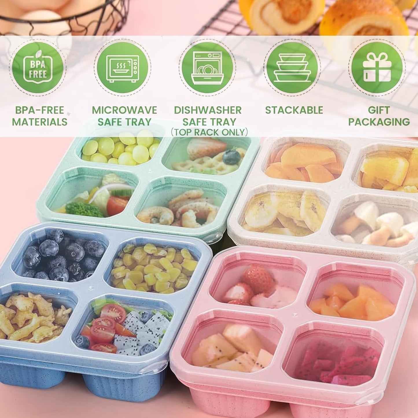 Kakating 16-Pack Bento Snack Boxes - Double Compartment Condiment Containers | Meal Prep Containers Reusable - Lunchable Container Adult
