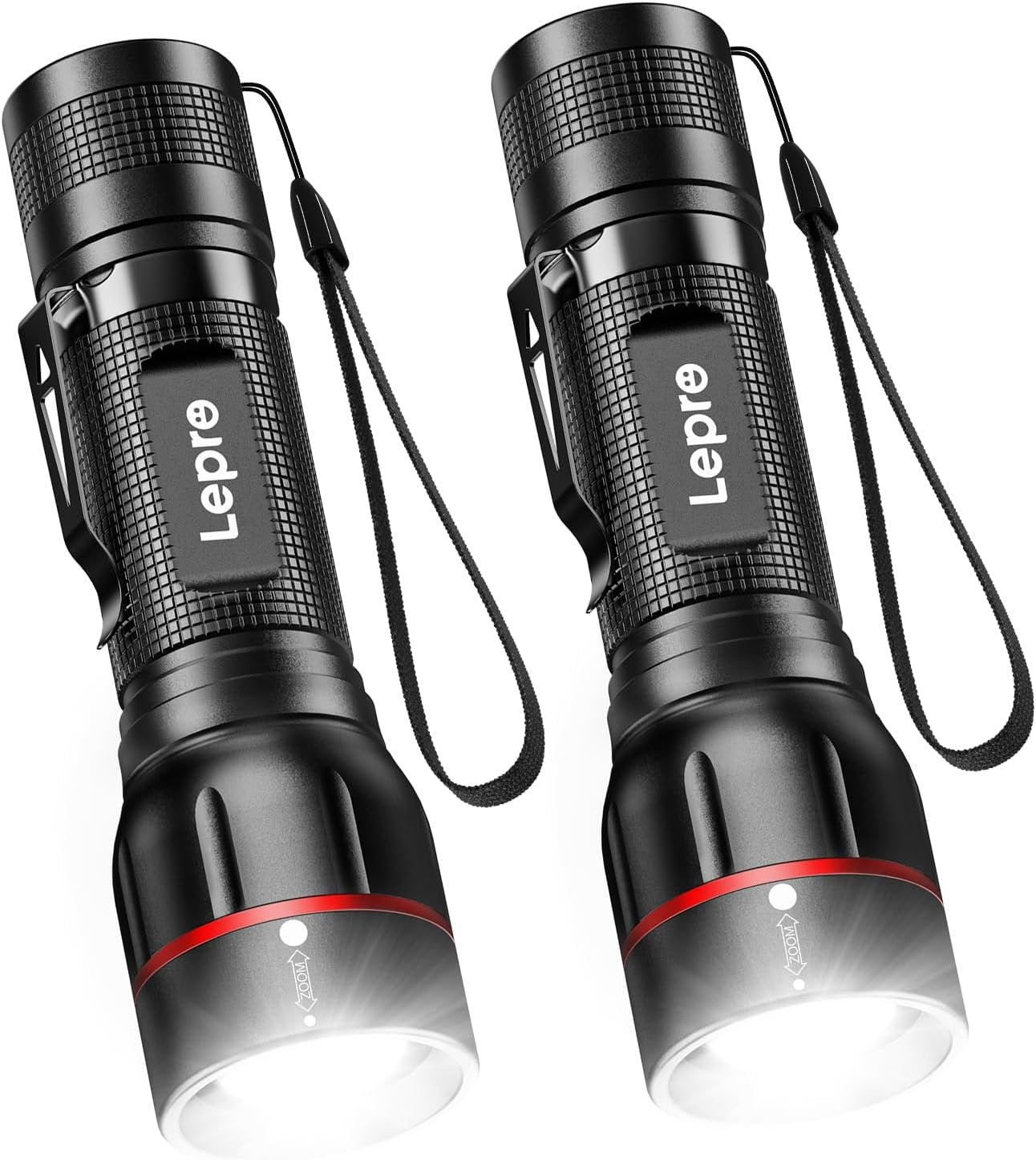 Lepro Tactical Flashlight, Led Flashlight Gifts for Men, 5 Lighting Modes Flashlights, Zoomable, Waterproof, Powered by 3 AAA Batteries, Rechargeable Flashlight for Camping Emergency 2Pack