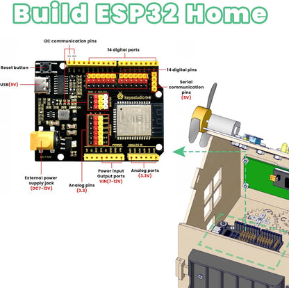 KEYESTUDIO ESP32 Smart Home Starter Kit for Arduino and Python, Electronics Home Automation Coding Kit, Wooden House DIY Sensor Kit STEM Educational Set for Adults Teens 15+