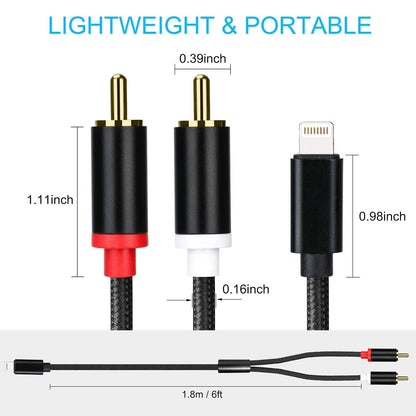 Lightning to RCA Cable Audio Aux Adapter, Stereo Y Splitter Adapter for Select iPhone, iPad and iPod Models for Power Amplifier, Car, Home Theater, Speaker and More (6FT)