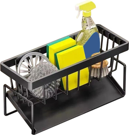 Sink Storage, Sponge Holder, Rust Resistant Easy Installation Modern Aesthetic Durable Vertical, Kitchen Storage for Towel, Soap, Scrubbers, Brushes, 9.06x3.54x4.33inches