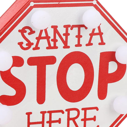 Santa Stop Here Sign Desktop Lamp with LED Warm Light Suitable for Xmas Ambience Santa Stop Here Pole Sign