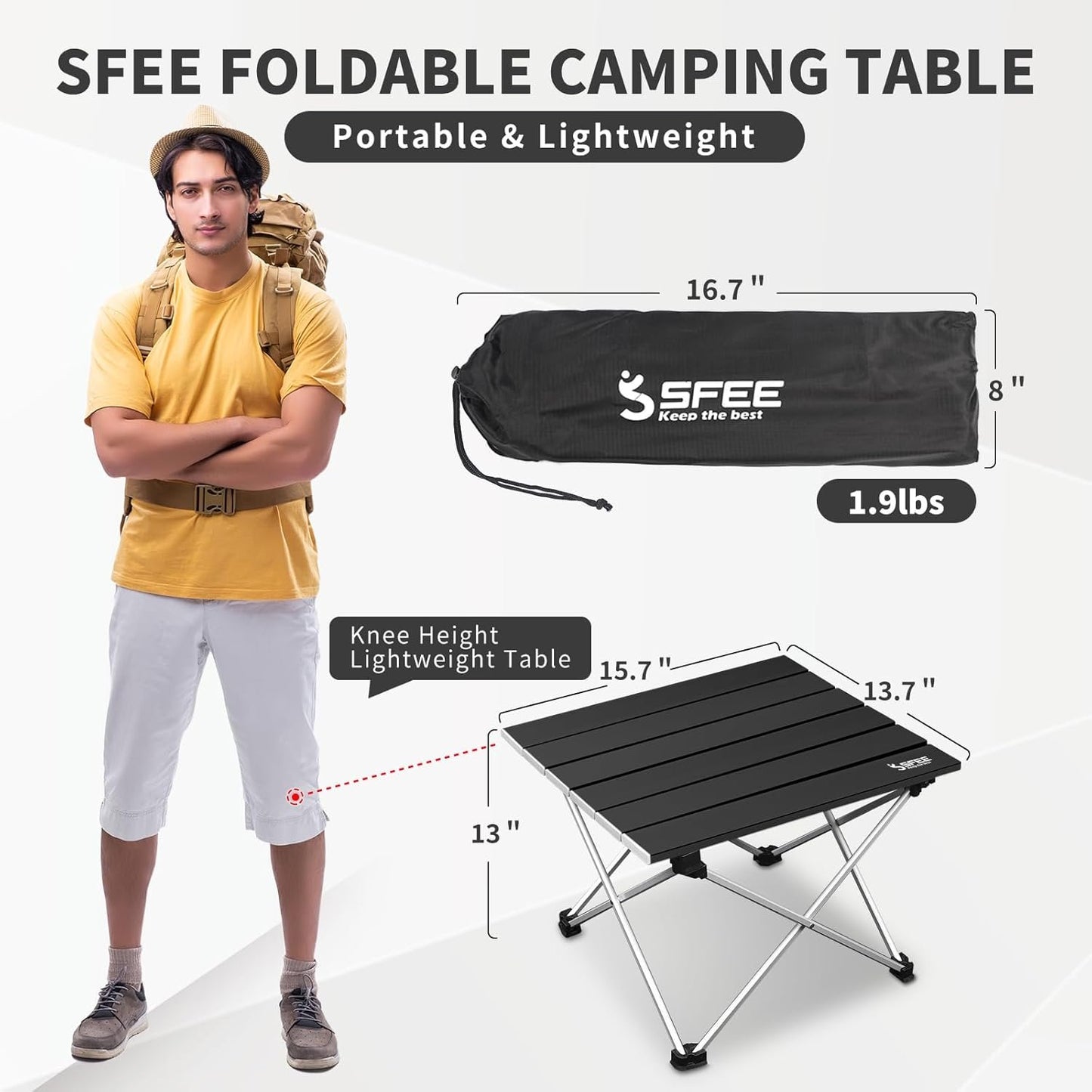 Sfee Folding Camping Table - Portable Table Pliante Camping Ultralight Aluminum Camp Table Lightweight Compact Roll Up Picnic Table for Outdoor Hiking BBQ Kitchen Fishing Beach with Carry Bag (Black)