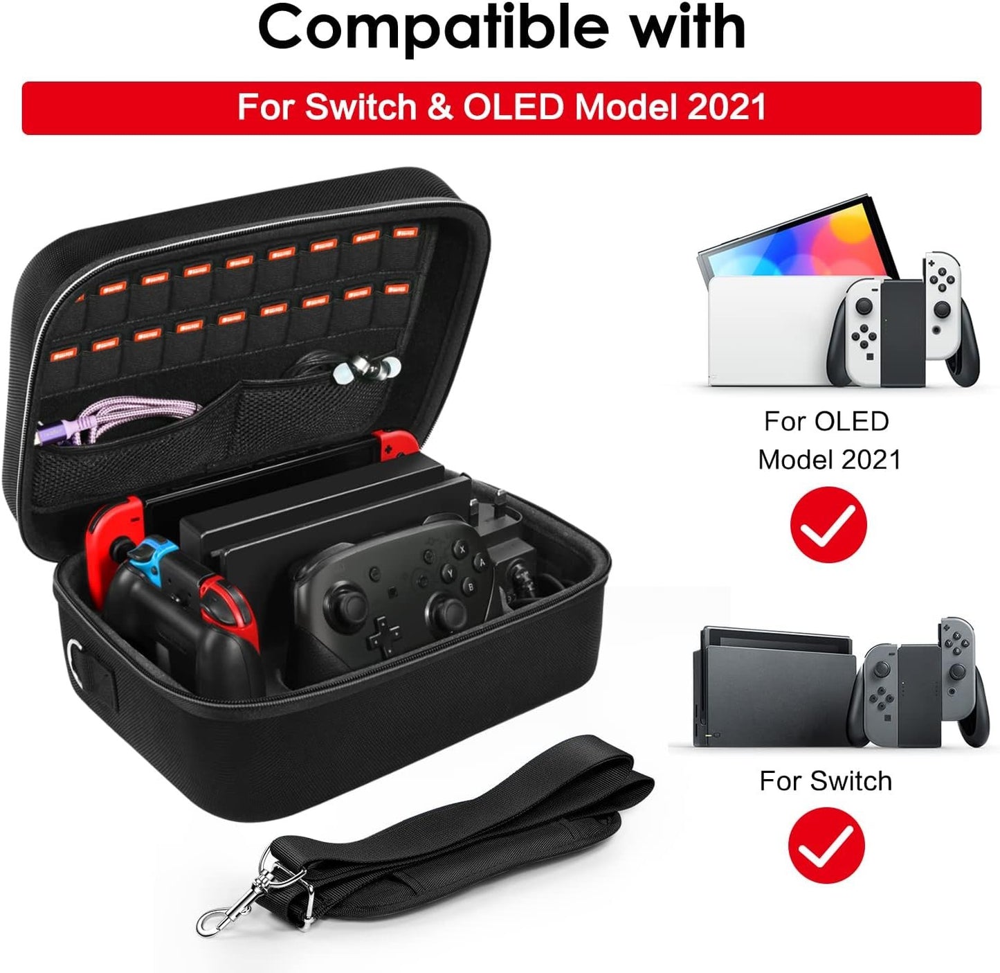 iVoler Carrying Storage Case for Nintendo Switch/Switch OLED Model (2021), Portable Travel Protective Hard Messenger Bag Soft Lining 18 Games for Switch Console Pro Controller & Accessories (Black)