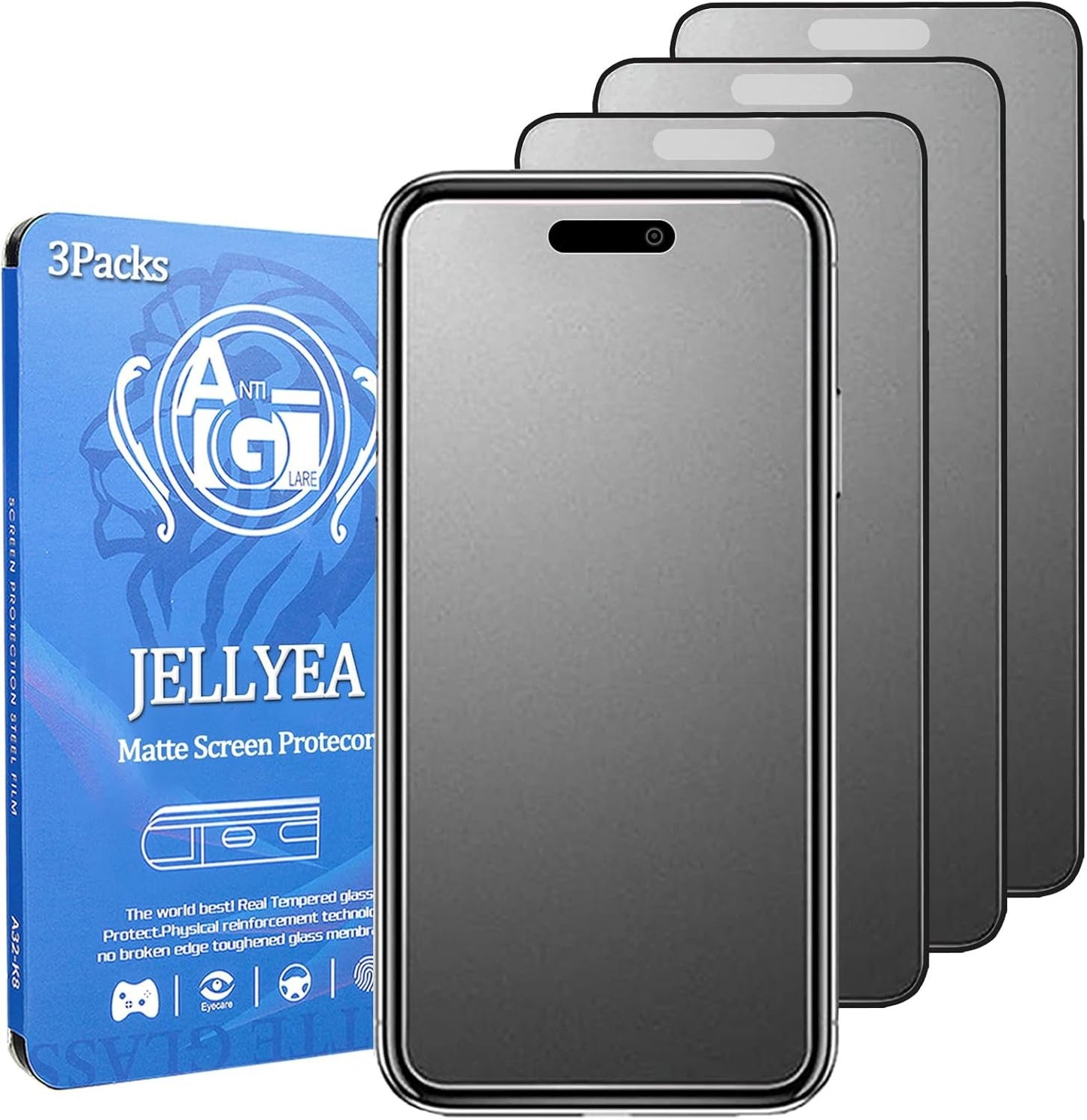 JELLYEA 3 Pack Matte Tempered Glass for iPhone 16 Pro Max Matte Screen Protector Anti-Glare Anti-Fingerprint Anti-Scratch Case Friendly Bubble Free for Apple iPhone 16 Pro Max, 6.9”
