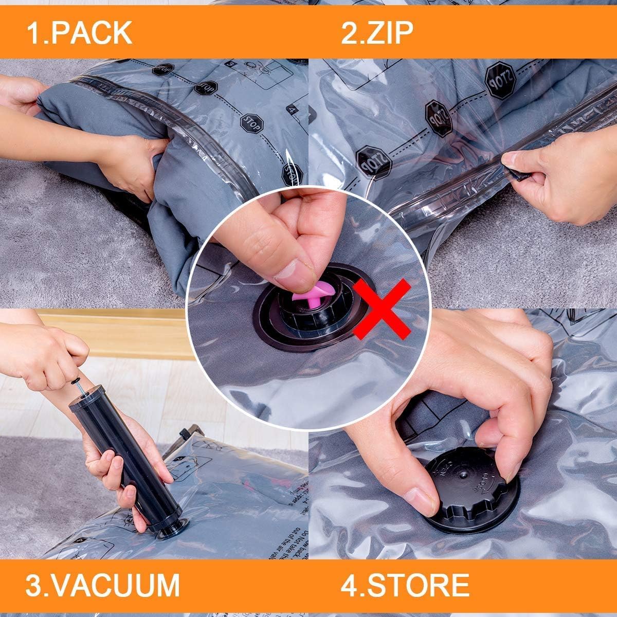 24 Pack Vacuum Storage Bags with Electric Pump, (5 Jumbo, 5 Large, 5 Medium, 5 Small, 4 Roll Up Bags) Space Saver Bag for Clothes, Mattress, Blanket, Duvets, Pillows, Comforters,Travel…