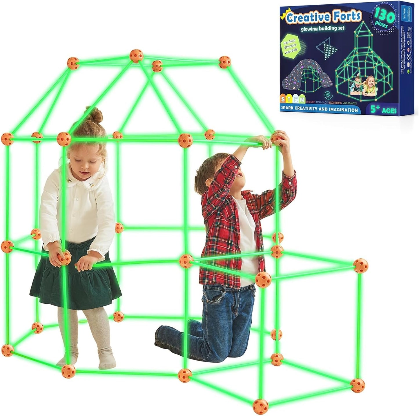 Tiny Land Fort Building Kit for Kids 130Pcs Creative Fort Toy for 5,6,7,8 Years Old Boy & Girls-STEM Building Toys DIY Castles Play Tent Tower Indoor & Outdoor