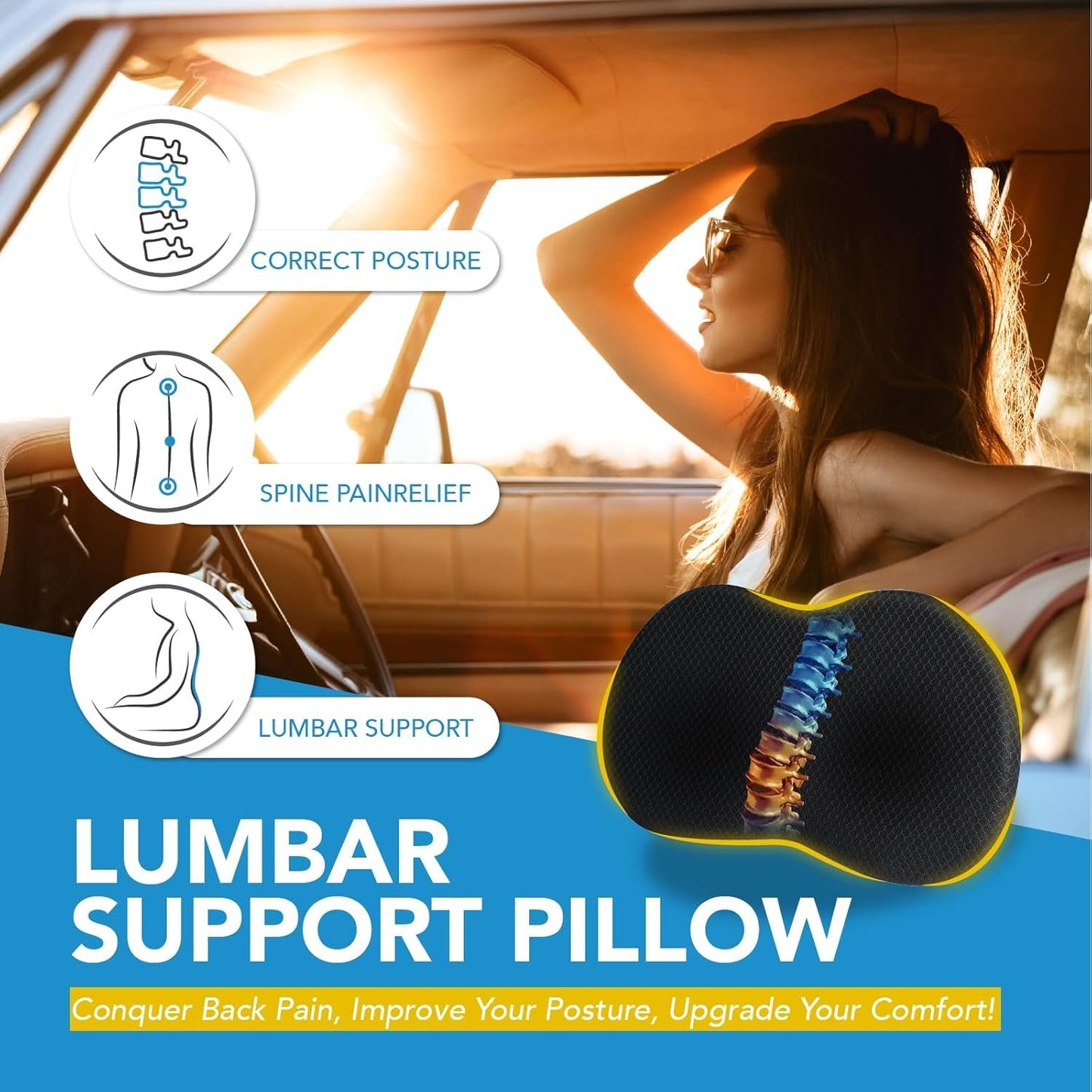 kingphenix Wedge Car Seat Cushion: Memory Foam Truck Seat Cushion for Car Seat Driver - Sciatica and Back Pain Relief - Suit for Car, Office Chair - Black