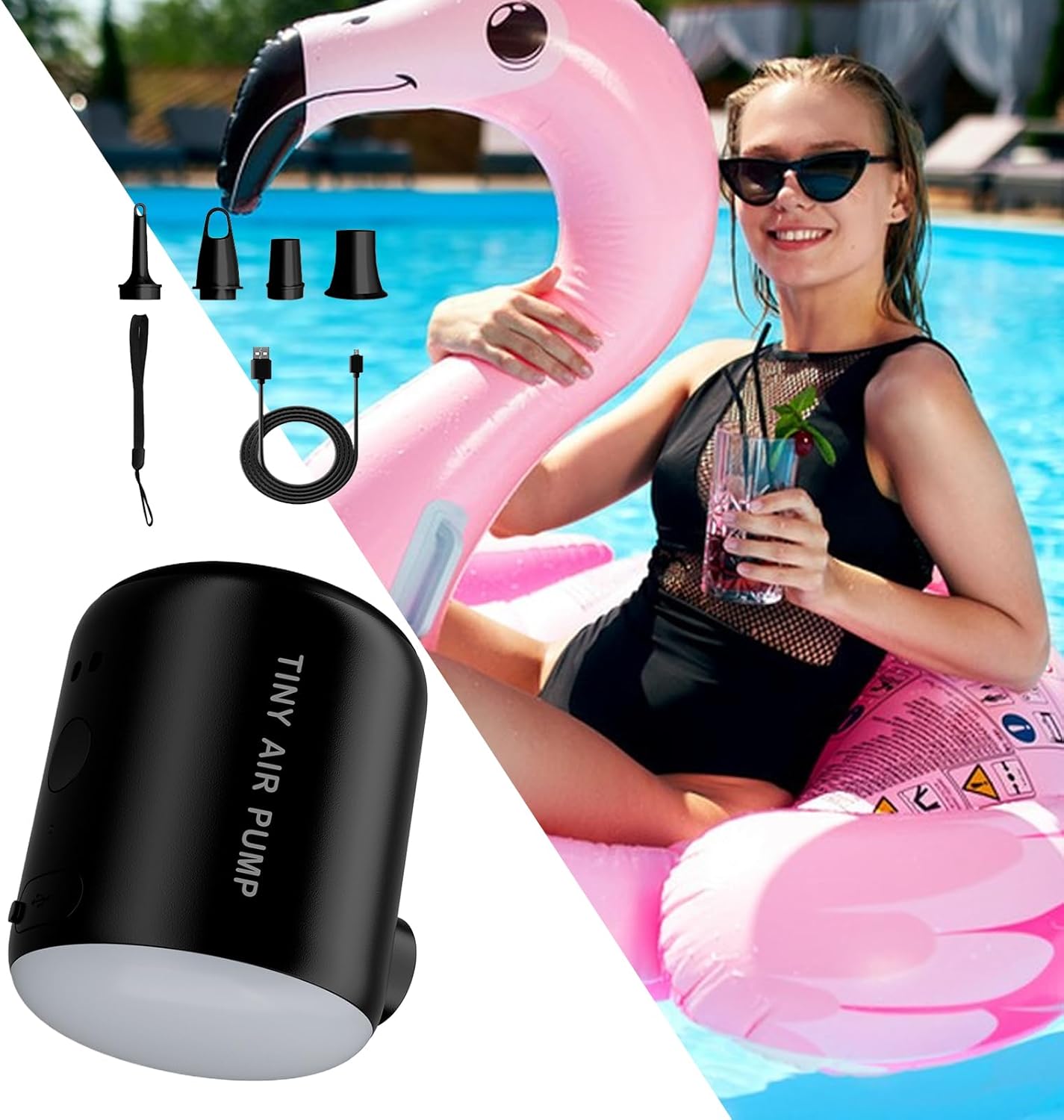 Electric Pump Inflatables, Swimming Pool Inflator, 2.76in Rechargeable Air Pump, 2200mah Capacity, Lightweight Design for Outdoor Gear, Home Travel, Camping, Picnics