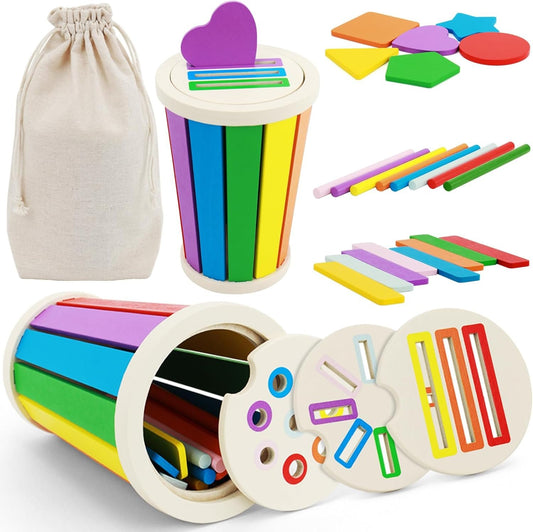 Montessori Toys for 1 2 3 Year Old Toddler,Wooden Learning Color Shape Sorting Toys for Toddlers Age 1-3, Fine Motor Skills Sensory Toys for Toddlers, 12-18 Months Old Baby Gift for Birthday