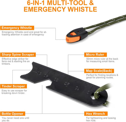 Fire Starter Survival Tool - Handmade Wooden Handle 3/8"" Thick Ferro Rod with Striker and Umbrella Rope Waterproof Iron Rod Flint and Steel Fire Starter Kit