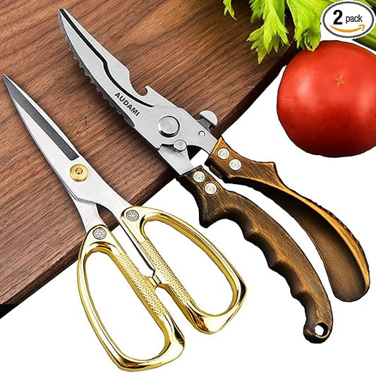 Premium Kitchen Shears 2-Pack Heavy Duty Poultry & Meat Scissors, Bone Shears for Cooking
