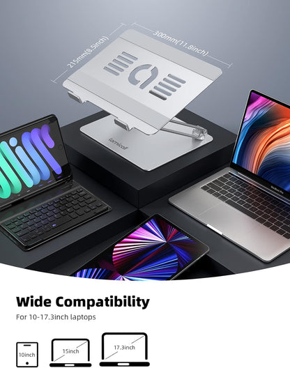 Lamicall Adjustable Laptop Stand, Portable Laptop Riser, Aluminum Computer Stand for Desk Table Foldable, Ergonomic Notebook Holder Cradle for MacBook Air Pro, Dell XPS, HP (10-17.3'') - Silver