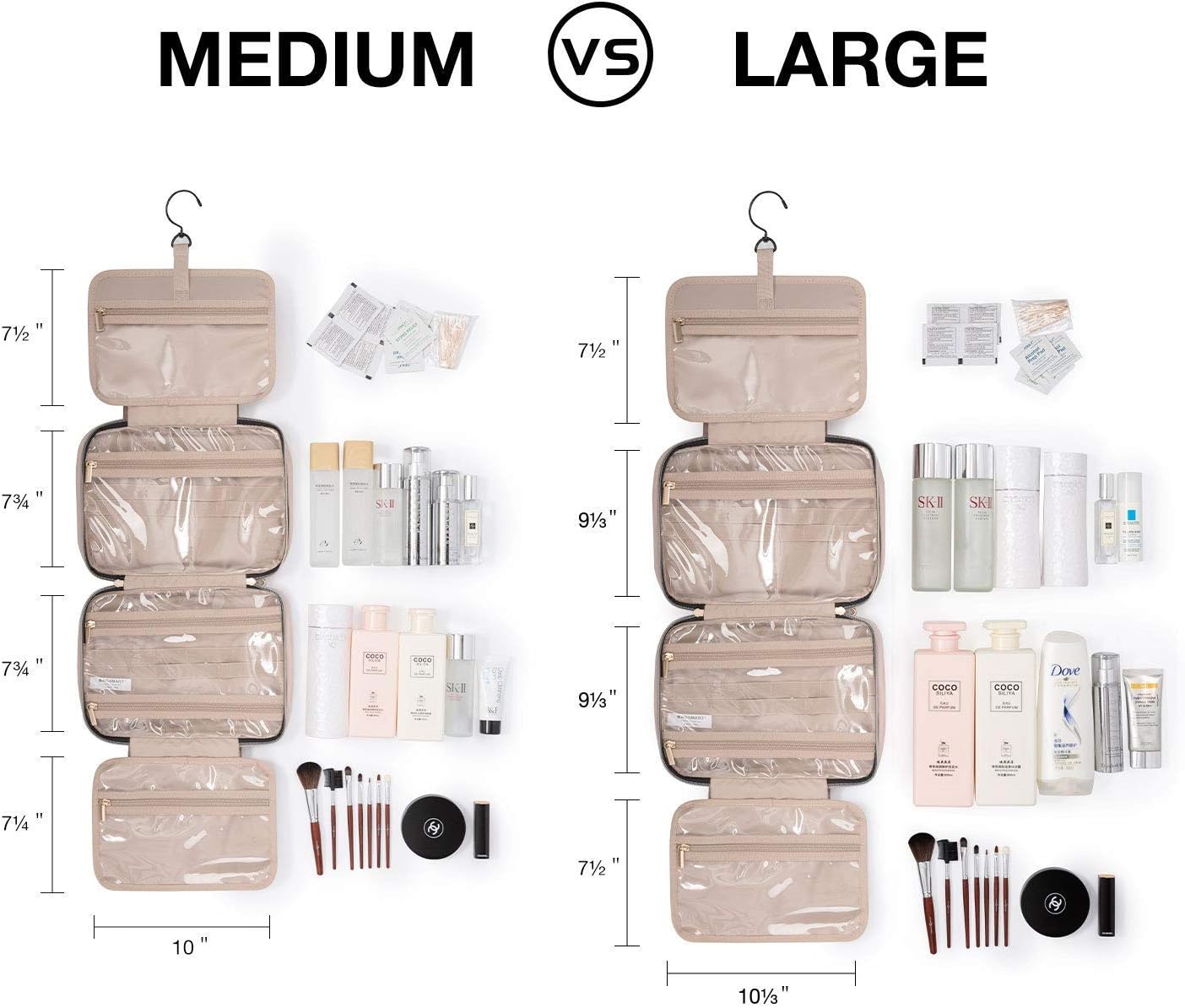 BAGSMART Toiletry Bag Travel Bag with Hanging Hook, Water-Resistant Makeup Cosmetic Bag Travel Organizer for Accessories, Shampoo, Full Sized Container, Toiletries, Black Medium