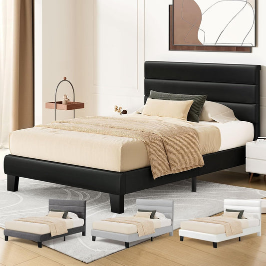 ALFORDSON Bed Frame Base King Single Size with Headboard, Bed Platform Foundation with PU Leather Upholstered for Mattress Topper, Harlene Series Black