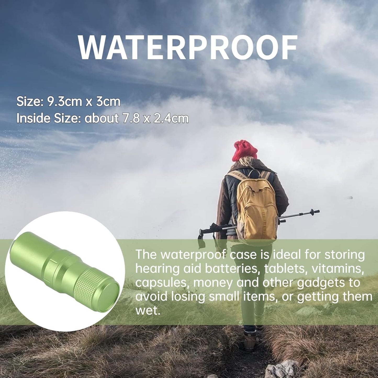 Waterproof EDC Keychain Capsule Tube, Small Outdoor Survival Storage Seal Bottle Matches Case Dry Box Pill Fob Container Emergency Tool(Green)