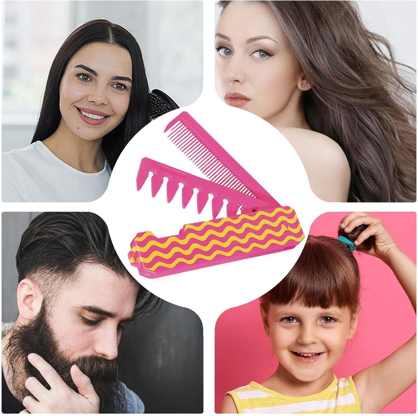 Pocket Comb, Fine and Wide Tooth, Folding Styling Tool, Portable Design, Sturdy Lightweight Material, Suitable for Hair, Beards, Mustache Women, Girls, Travel Use