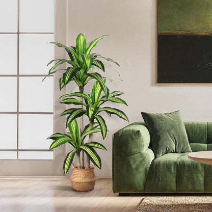 Artificial Plants,5 Ft Dracaena Tree Faux Plants Indoor Decor,Fake Tree with Woven Seagrass Basket Plants for Home Outdoor Decor Office Living Room Porch Housewarming