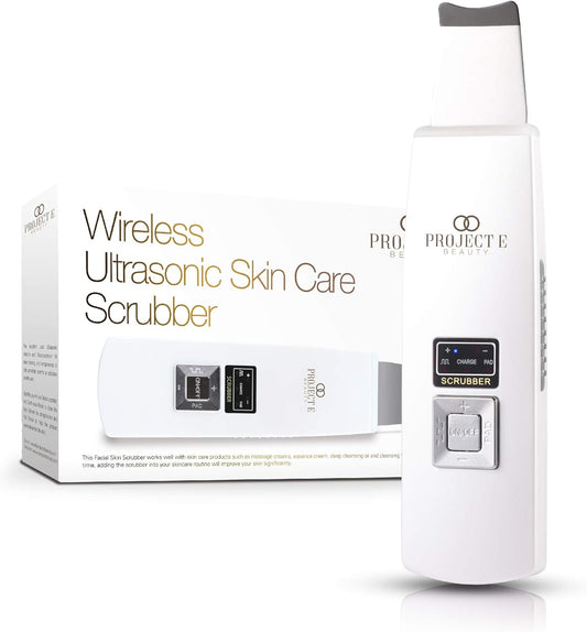 Wireless Ultrasonic Skin Care Scrubber by Project E Beauty | Skin Spatula | Gentle Exfoliation | Removes Blackheads | Deep Pore Cleansing | Dead Skin Remover | Smoother Complexion