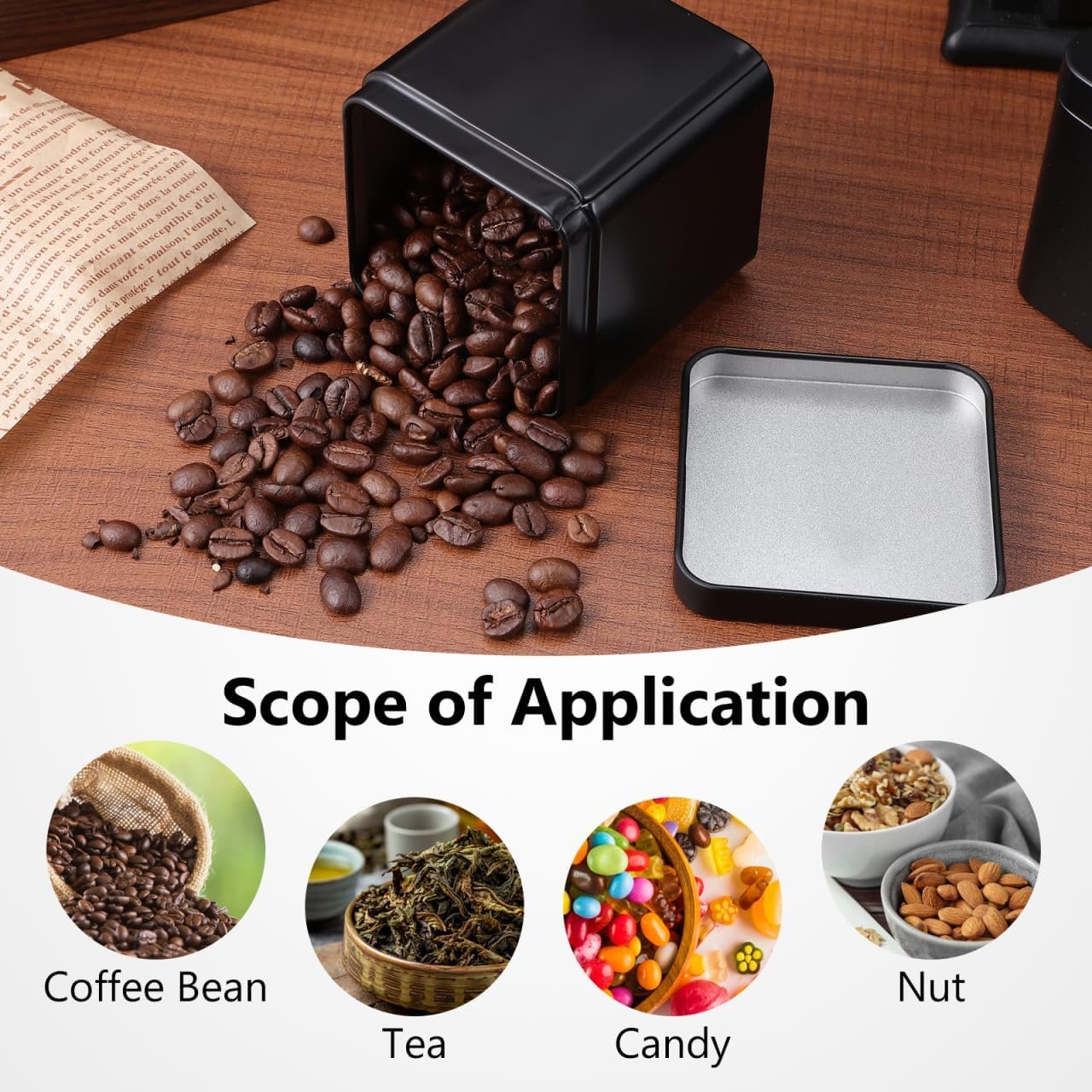 Luxshiny 10pcs Black Square Metal Tin Containers for Storage, Portable Airtight Tea Canisters for Loose Leaf Tea, Multi-Purpose Small Storage Boxes for Candy, Medicine, and Accessories