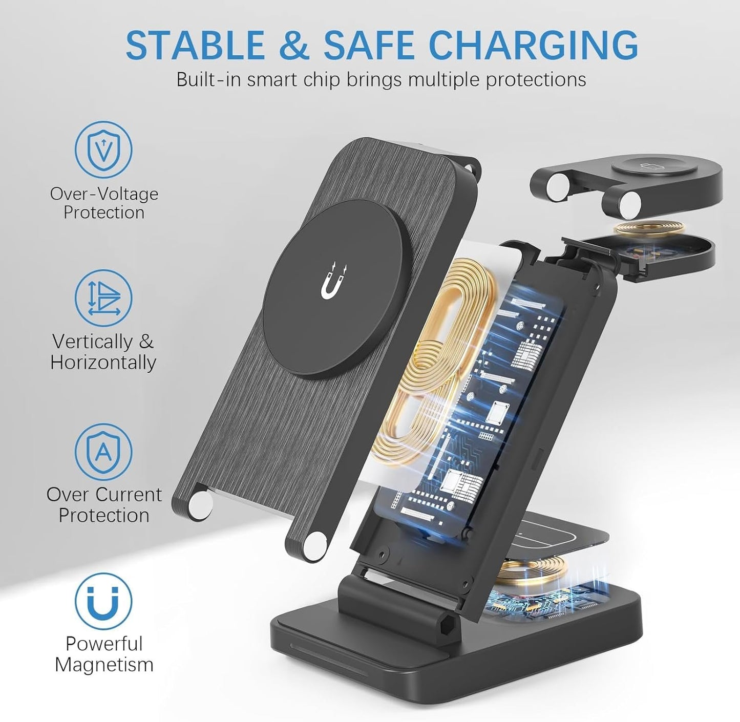 Besswin 3 in 1 Charging Station for Apple Devices, 15W Fast Wireless Charger for iPhone 16 15 14 13 12 11 X Pro Max & for Apple Watch 8/7/SE/6/5, Wireless Charging Stand Compatible with AirPods 4/3/2
