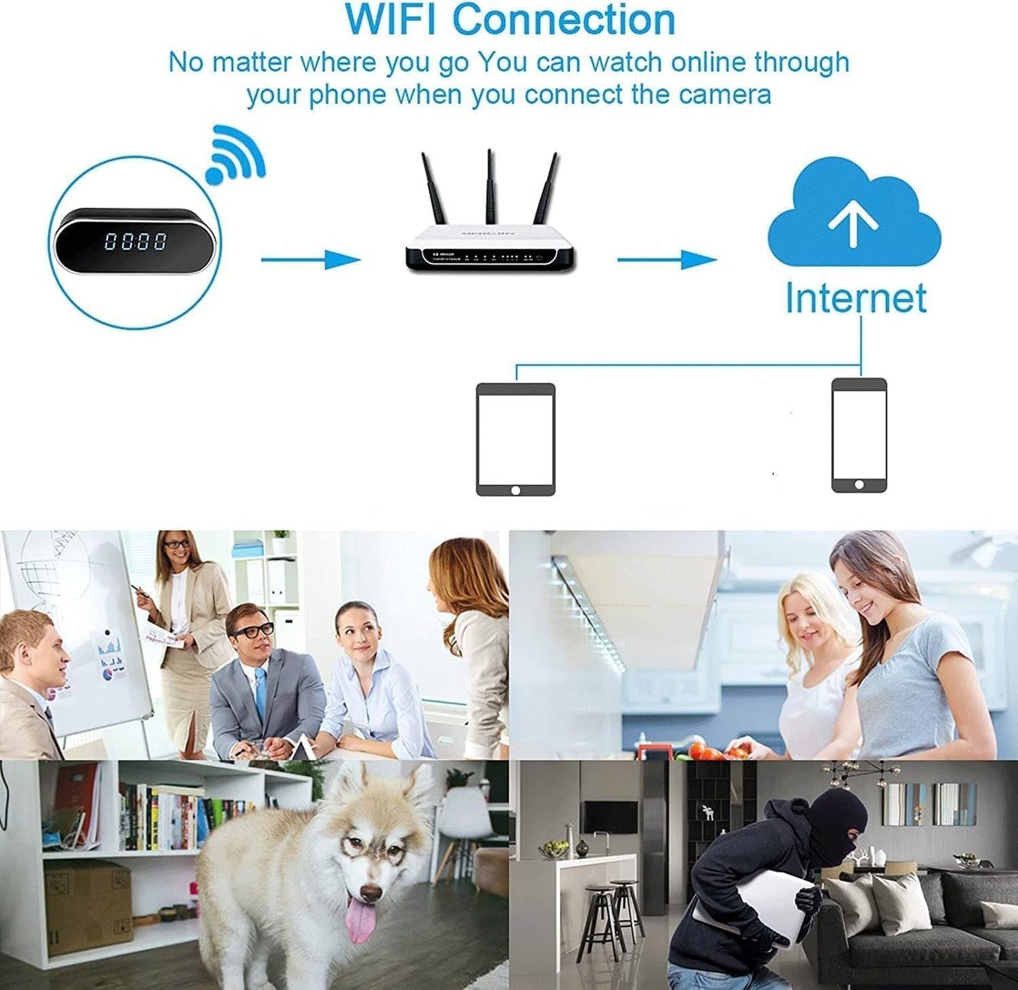 4KUHD Spy Camera Hidden Camera in Clock WiFi Hidden Cameras Video Recorder Wireless IP Camera Indoor Home Security Monitoring Nanny Cam 140Â° Angle Night Vision/Motion Detection