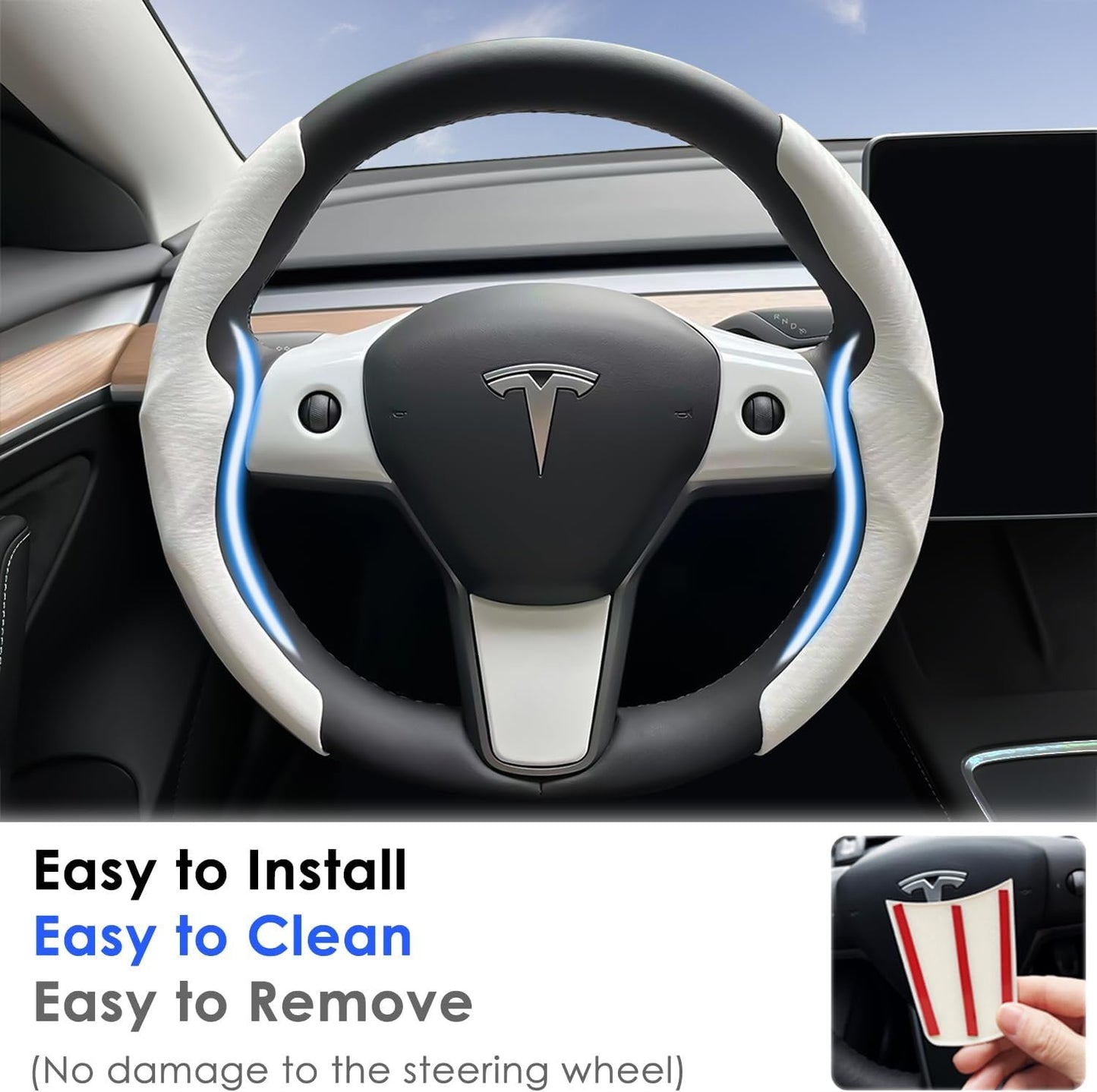 Tesla Model 3 Model Y Steering Wheel Covers Wrap Kit, ABS Steering Wheel Decor Plates Gifts for Tesla Owners, 2017-2023-Tesla-Model-3, 2020-2023-Tesla-Model-Y Interior Accessories, White (3 pcs)