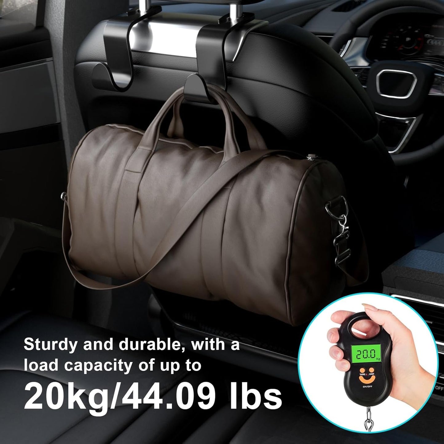 SUTOUG Car Seat Back Hook, Car Interior Accessories, 4 Pack Black Plastic Hooks Suitable for Bags, Shopping Bags, Clothes, Portable Tool Box
