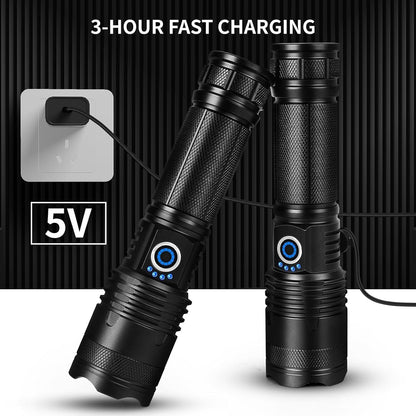 Rechargeable Flashlight 2 PCs,High Lumen Super Bright Flash Light with 15 H Long Runtime & 5 Modes,IP6 Waterproof Flashlight for Emergencies Bad Weather, Camping, Hiking
