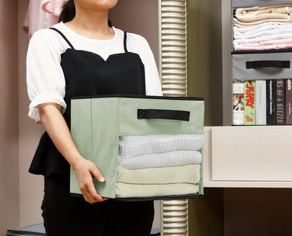 DECOMOMO Fabric Cube Storage Bin – Storage Bins with Clear Window, Toy Storage for Kids, Closet Organizers and Storage for Clothes (11 inch Cube, Green) - 6 Pack