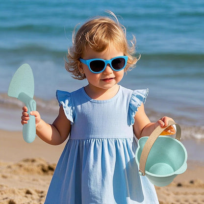 Toddler Beach Toys, Sand Box Castle Play Beach, Buckets Sand Toy Set Shovels, Molds, Sandbox Tool Kit with Mesh Bag for Outdoor, 6.69 x 6.5 x 4.33 Inches, Green