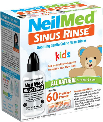 Neilmed's Sinus Rinse, Pediatric, Complete Saline Nasal Rinse Kit 60 Premixed Packets