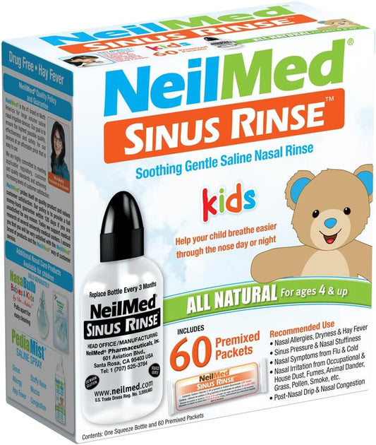 Neilmed's Sinus Rinse, Pediatric, Complete Saline Nasal Rinse Kit 60 Premixed Packets
