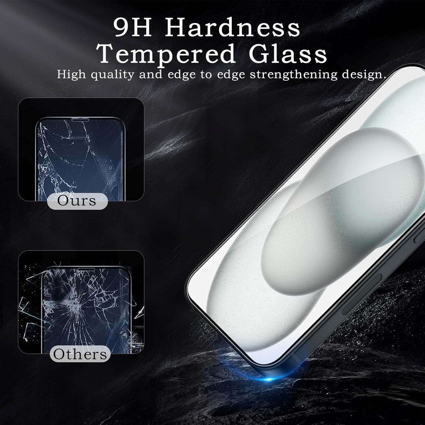 Screen Protector for Apple iPhone 15, Tempered Glass Film, Ultra HD 9H Hardness Case Friendly Anti Scratch Bubble Free Ultra Resistant Oil-Resistant Shatter Protection, 3-Pack