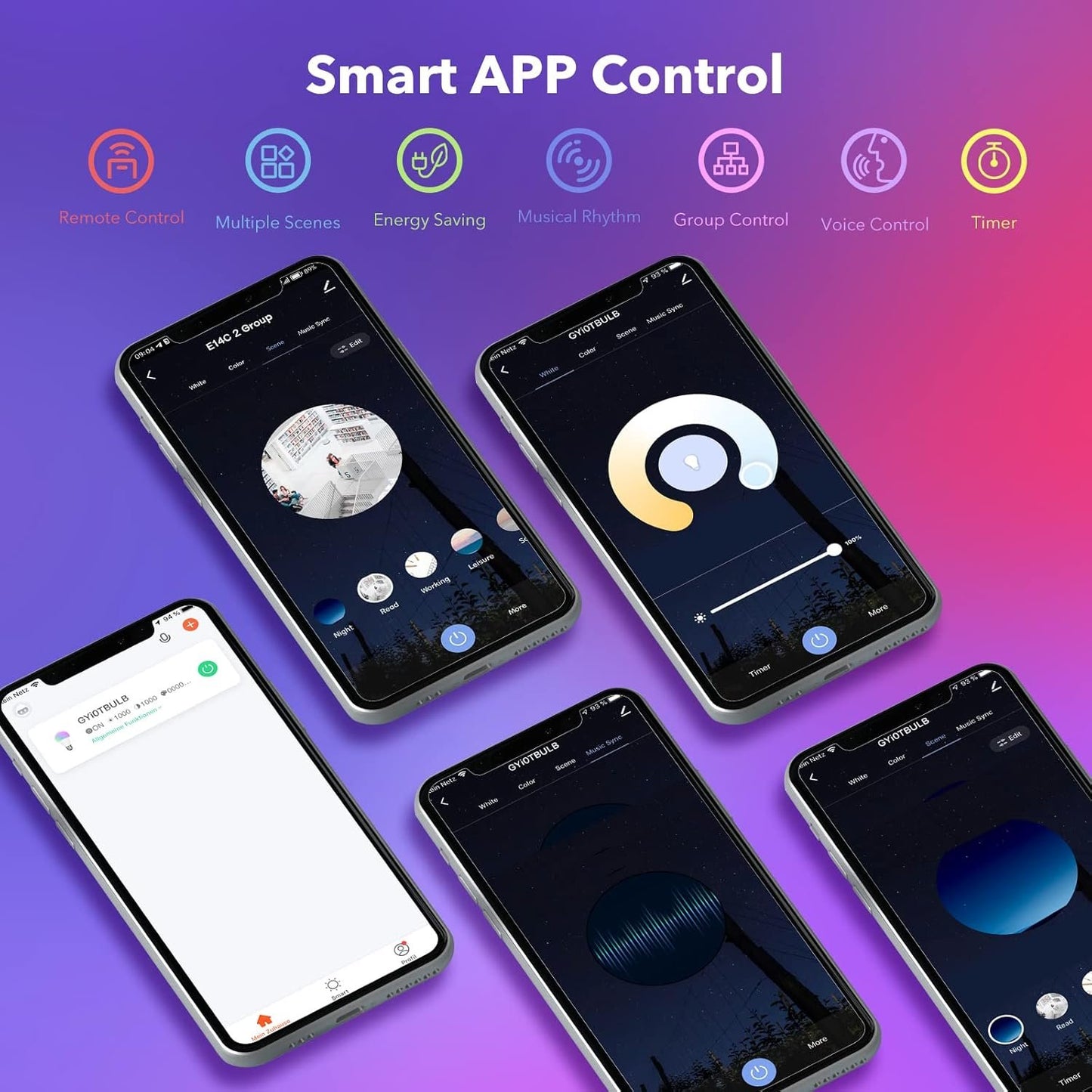 GY Alexa Light Bulb Smart Lamp GU5.3 MR16, 12 V AC/DC WLAN LED Compatible with Google Home 2.4 GHz, 5 W 380 lm, Dimmable Warm White Cool White and Multicoloured Bulb, Control by App, Pack of 6