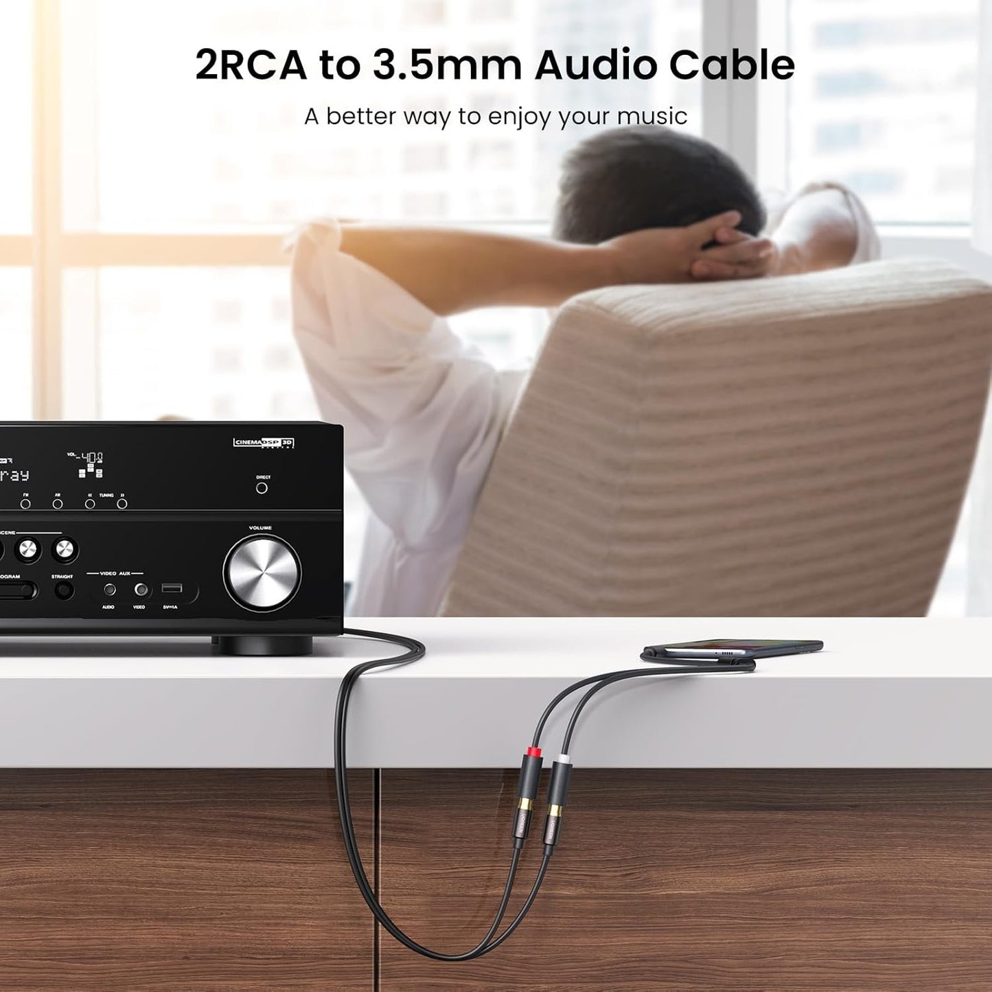 UGREEN 3.5mm Male to 2 RCA Female Jack Stereo Audio Cable Y Adapter Gold Plated Red and White to Headphone Cord Compatible with iPhone iPod iPad MP3 TV DVD Player DJ Controller Mixer Speaker, 0.8 Feet