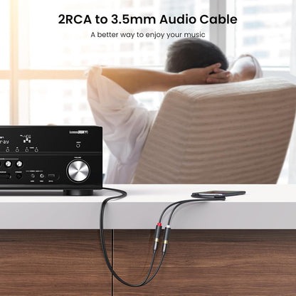 UGREEN 3.5mm Male to 2 RCA Female Jack Stereo Audio Cable Y Adapter Gold Plated Red and White to Headphone Cord Compatible with iPhone iPod iPad MP3 TV DVD Player DJ Controller Mixer Speaker, 0.8 Feet