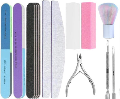 Leanockesa 14 Pcs Nail Care Tool Kit, Nail Buffer Block, Cuticle Nippers, Cuticle Trimmer, Cuticle Pusher, Nail Tools, Nail Kit, Pedicure & Manicure Kit
