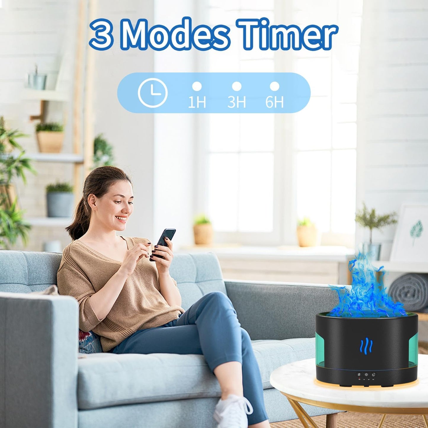 Depulat Flame Aroma Diffuser, 450ml Flame Fire Diffuser, 7 Color Oil Diffuser, Aromatherapy Essential Oil Diffuser, Humidifier with Remote Control for Room