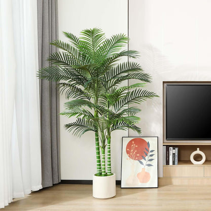 OAKRED Artificial Palm Tree, 7FT Fake Tree for Indoor,Faux Golden Cane Palm Tree with White Planter and Fake Moss, Fake Tropical Plant for Home Decor Office Porch