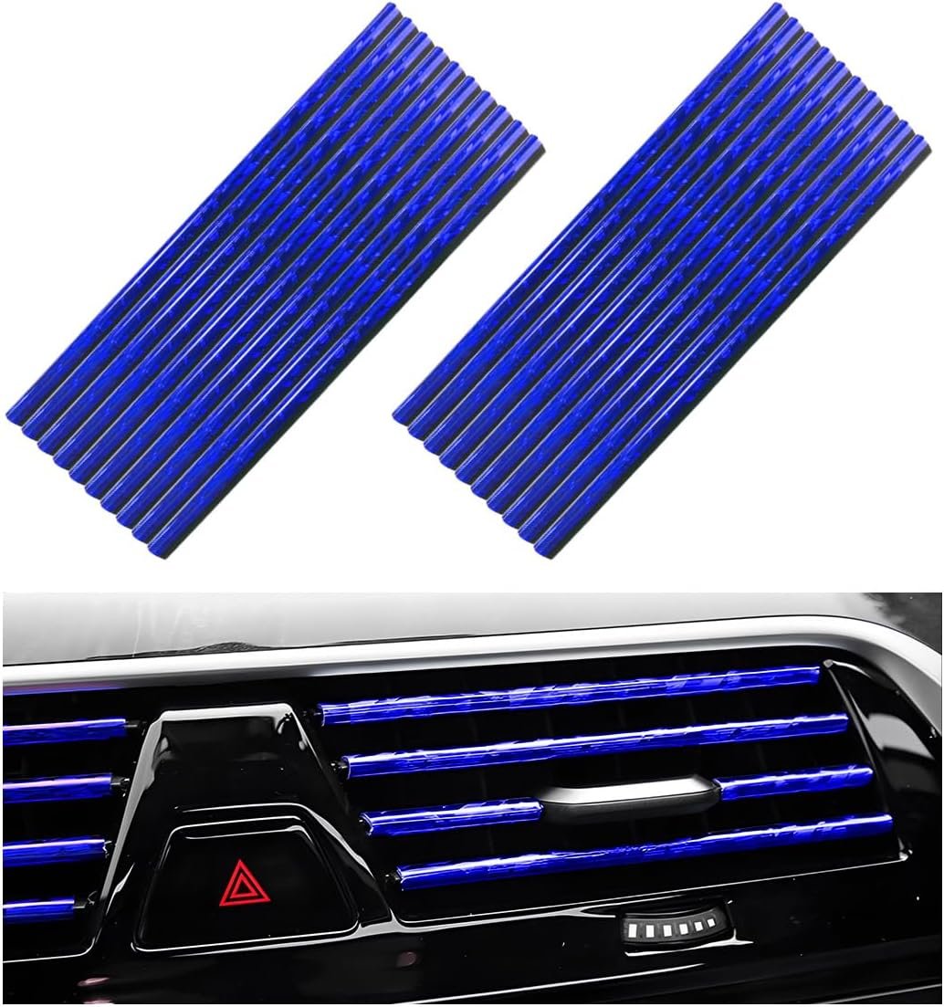 JUSTTOP 20 PCS Car Air Conditioner Decoration Strip, Bendable PVC Trim Strip Line, Shiny Blue, Universal Fit