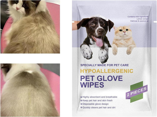 Dog Wipe Gloves, No Rinse Grooming Wipes, Nourishing Waterless Portable Grooming Tool for Daily Routines Hygiene Home Cleanliness Bathing Puppies Kittens Removing Shedding Hair